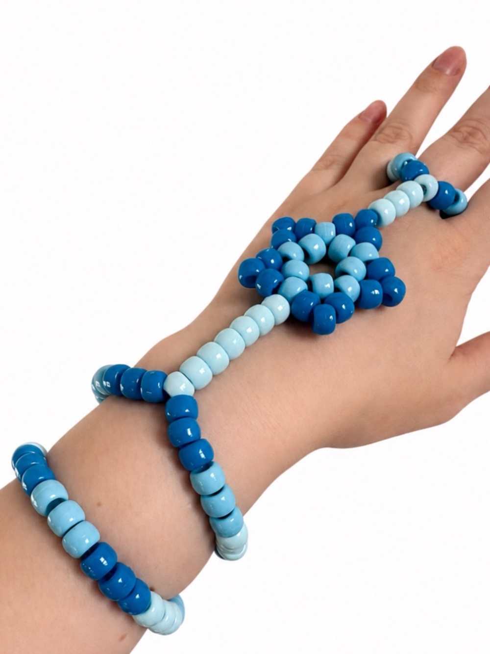 💙 Handmade Blue Beaded Hand Chain Bracelet Ring 💙